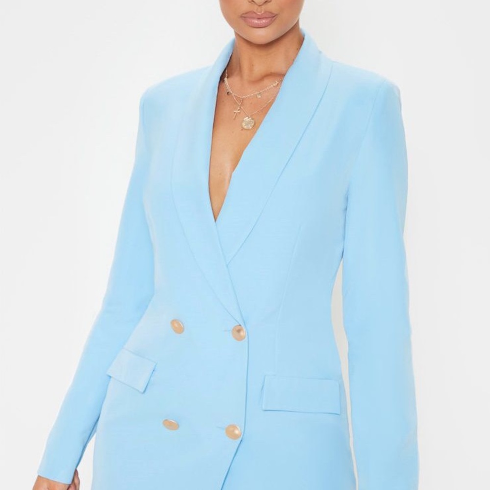 NWT Baby Blue Gold Button Blazer Dress